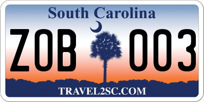 SC license plate ZOB003