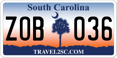 SC license plate ZOB036