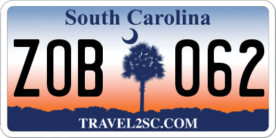 SC license plate ZOB062