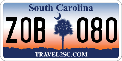 SC license plate ZOB080