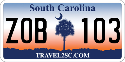 SC license plate ZOB103