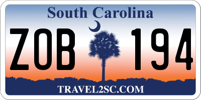 SC license plate ZOB194