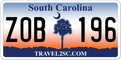 SC license plate ZOB196