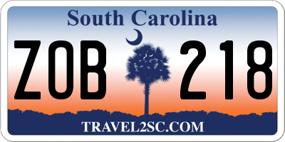 SC license plate ZOB218