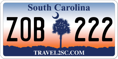 SC license plate ZOB222