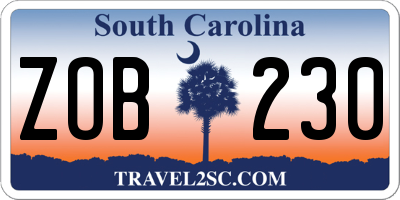 SC license plate ZOB230
