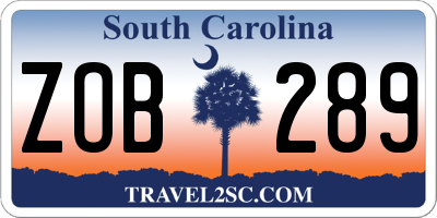 SC license plate ZOB289