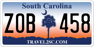 SC license plate ZOB458