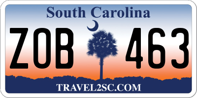 SC license plate ZOB463