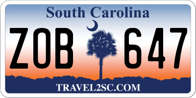 SC license plate ZOB647