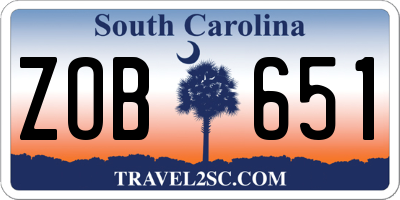 SC license plate ZOB651