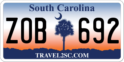 SC license plate ZOB692