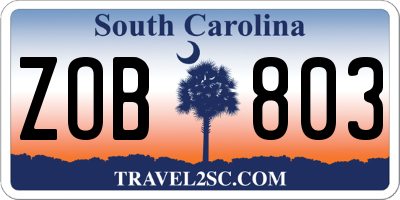 SC license plate ZOB803