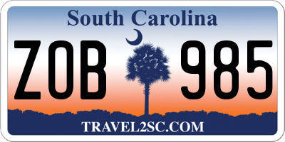 SC license plate ZOB985