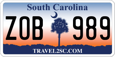 SC license plate ZOB989