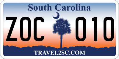 SC license plate ZOC010