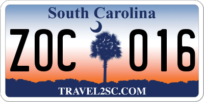 SC license plate ZOC016