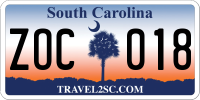 SC license plate ZOC018