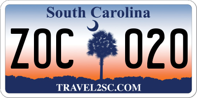 SC license plate ZOC020