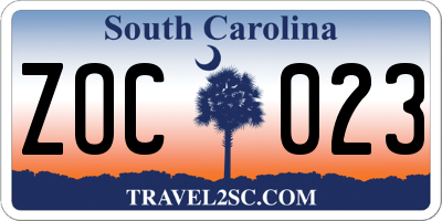 SC license plate ZOC023