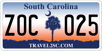 SC license plate ZOC025