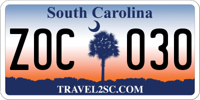 SC license plate ZOC030