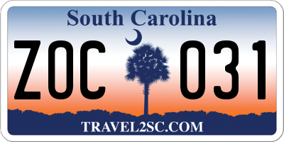 SC license plate ZOC031