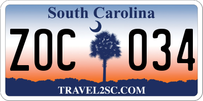 SC license plate ZOC034