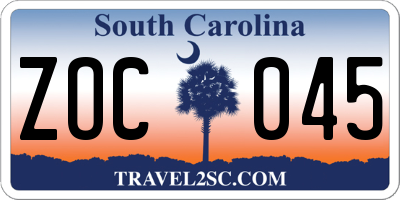 SC license plate ZOC045