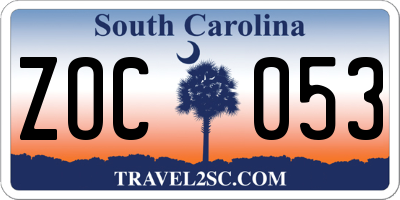 SC license plate ZOC053