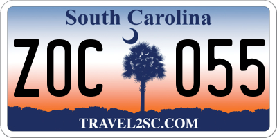 SC license plate ZOC055