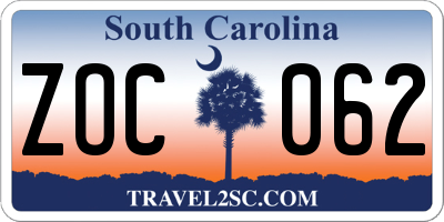 SC license plate ZOC062