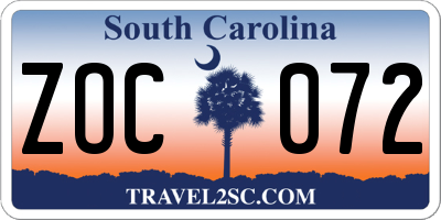 SC license plate ZOC072