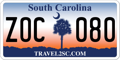 SC license plate ZOC080