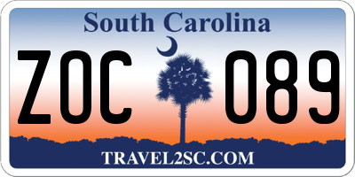 SC license plate ZOC089