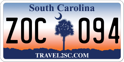 SC license plate ZOC094