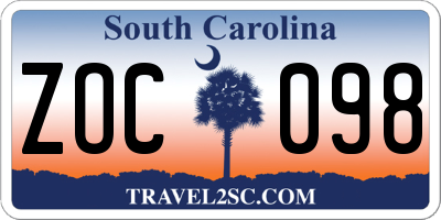 SC license plate ZOC098