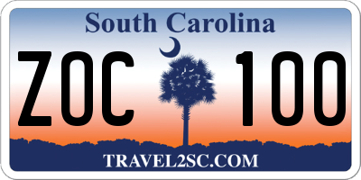 SC license plate ZOC100