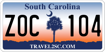 SC license plate ZOC104