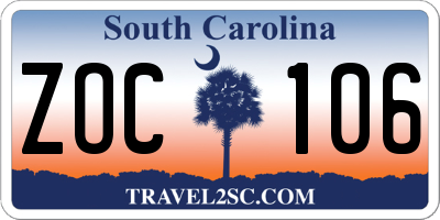 SC license plate ZOC106