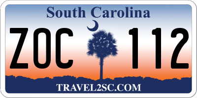 SC license plate ZOC112