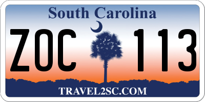 SC license plate ZOC113