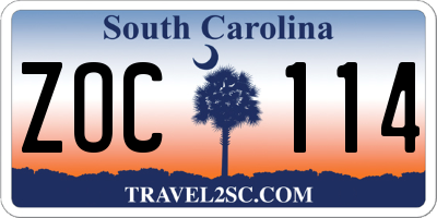 SC license plate ZOC114