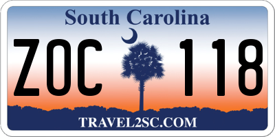 SC license plate ZOC118
