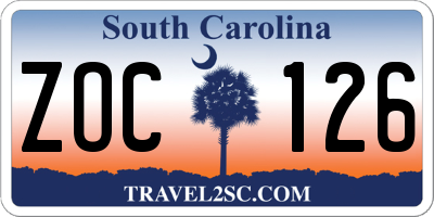 SC license plate ZOC126