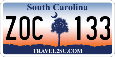 SC license plate ZOC133