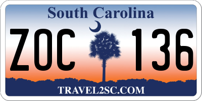 SC license plate ZOC136
