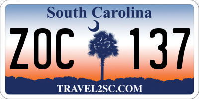 SC license plate ZOC137