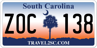 SC license plate ZOC138