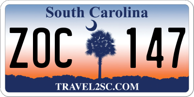 SC license plate ZOC147
